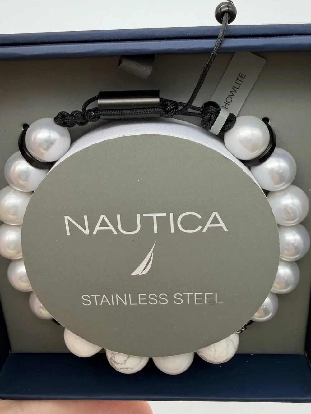 Nautica Silver and Black Beaded Stainless Steel Bracelets
